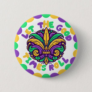 Bóton Redondo 5.08cm Feliz Mardi Gras fleur-de-lis