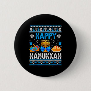 Bóton Redondo 5.08cm Feliz Menorá de Hanukkah Dreidel Feio Pijama de Ch