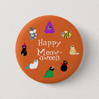 Bóton Redondo 5.08cm Feliz Meow-oween Gatos com Fantasias de Alfinete