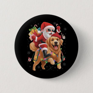 Bóton Redondo 5.08cm Feliz Natal 2025 Papai Noel Montando Golden Retrie