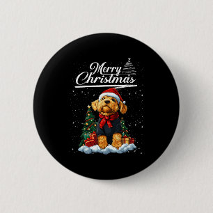Bóton Redondo 5.08cm Feliz Natal Airedale Terrier Chapéu de Papai Noel