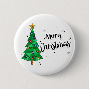 Bóton Redondo 5.08cm Feliz Natal Colorida Árvore Geométrica de Natal
