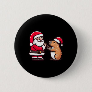 Bóton Redondo 5.08cm Feliz Natal Papai Noel Capybara High-fiving X