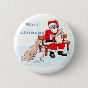 Bóton Redondo 5.08cm Feliz Natal - Papai Noel com gato e cachorro