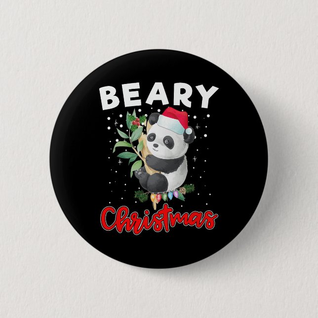 Bóton Redondo 5.08cm Feliz Natal Para Panda Bear Engraçado (Frente)