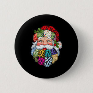 Bóton Redondo 5.08cm Feliz Natal Patchwork Papai Noel Face X-mas H
