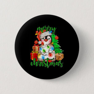 Bóton Redondo 5.08cm Feliz Natal Pinguim Luz Santa Hat Funn
