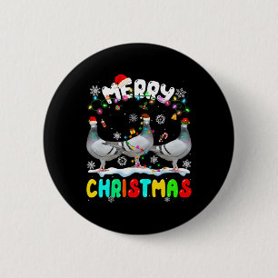 Bóton Redondo 5.08cm Feliz Natal Pombo Lover Santa Hat Luzes de Natal