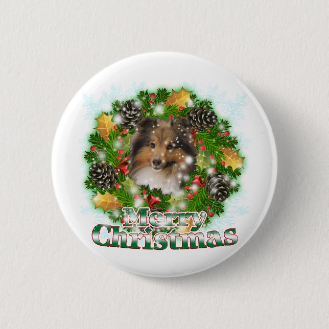 Bóton Redondo 5.08cm Feliz Natal Sheltie (Frente)