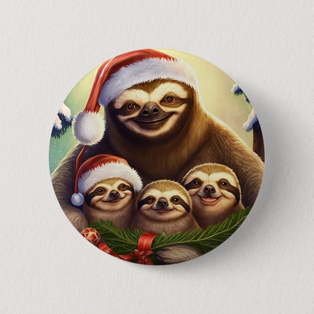 Bóton Redondo 5.08cm Feliz Natal Sloths (Frente)