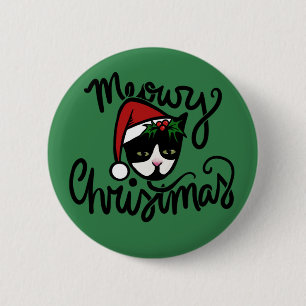 Bóton Redondo 5.08cm Feliz Natal Tuxedo Cat