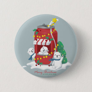 Bóton Redondo 5.08cm Feliz Natal: Urso Polar e lata de Soda