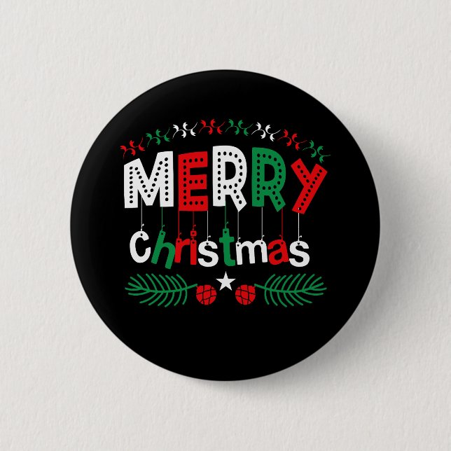 Bóton Redondo 5.08cm Feliz Natal Vermelho Branco Verde (Frente)