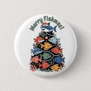 Bóton Redondo 5.08cm Feliz Peixes Natal Árvore de Natal Peixes Divertid
