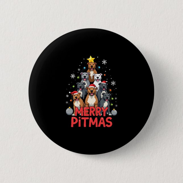 Bóton Redondo 5.08cm Feliz Pitmas Pitbull Cão Suéter Feio de Natal Tr (Frente)