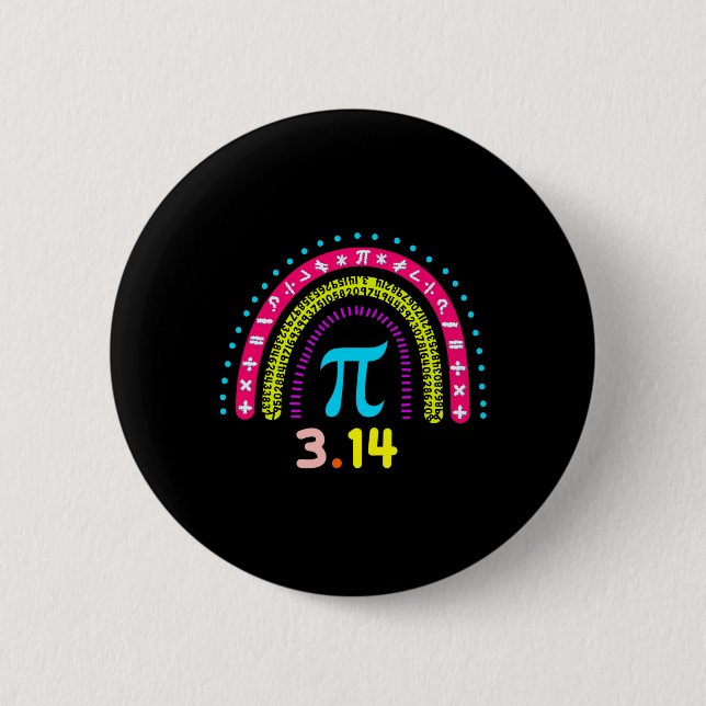 Bóton Redondo 5.08cm Feliz Professor de Matemática Pi Day Rainbow 3,14  (Frente)