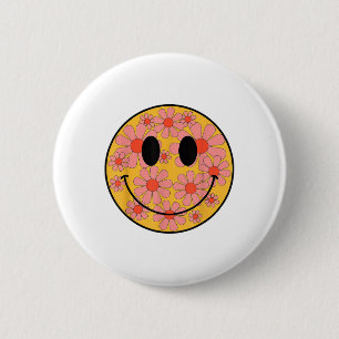 Bóton Redondo 5.08cm Feliz Retro Daisy Smile Face Cara Com Homens Estét