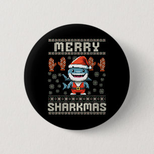 Bóton Redondo 5.08cm Feliz Sharkmas Natal Ugly Xmas Kids Shar