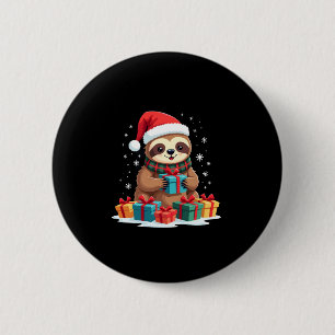 Bóton Redondo 5.08cm Feliz Slothmas Linda preguiça de Natal Chapéu Sant