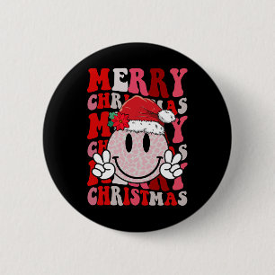Bóton Redondo 5.08cm Feliz Sorriso de Natal Rosto Papai Noel Groovy