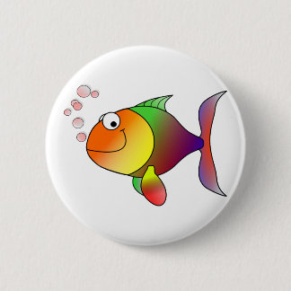 Bóton Redondo 5.08cm Feliz Sorriso Peixe Arco-Íris e Bolhas