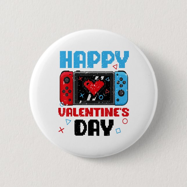 Bóton Redondo 5.08cm Feliz Valentines Day Controller Vídeo Game Heart B (Frente)