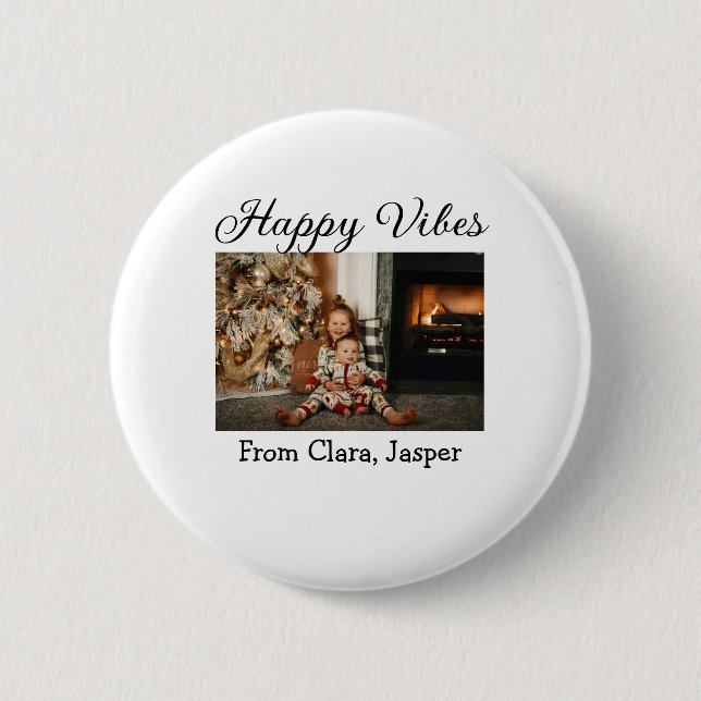 Bóton Redondo 5.08cm Feliz vibes crianças foto de Natal da família Conv (Frente)
