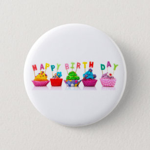 Bóton Redondo 5.08cm Felizes Cupcakes de aniversário - Botão