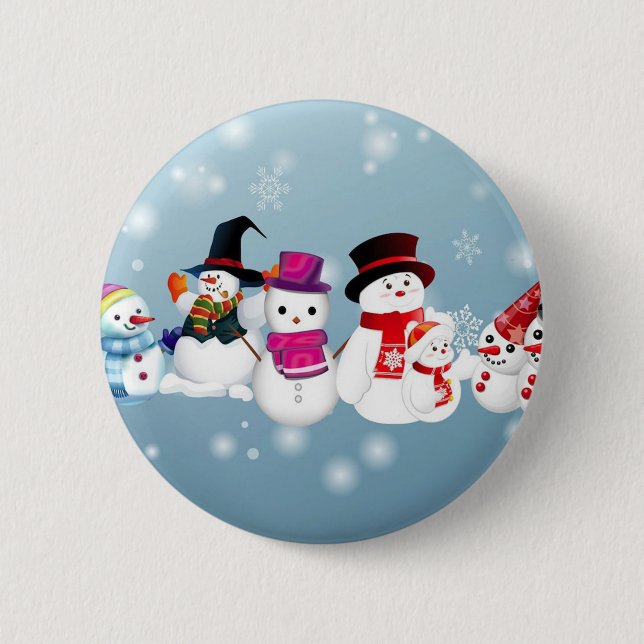 Bóton Redondo 5.08cm Felizes Feriados Snowmen (Frente)