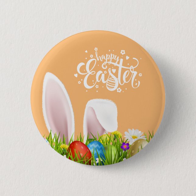 Bóton Redondo 5.08cm Felz pascoa Floral Bunny Ears| Botão Pin (Frente)
