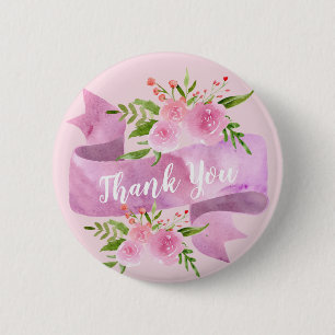 Bóton Redondo 5.08cm Feminino Bonito Chic Floral Rosa Bege Rosa Obrigad