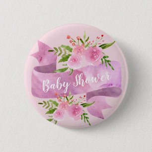 Bóton Redondo 5.08cm Feminino, Bonito, Chique, Rosa Floral Baby Shower