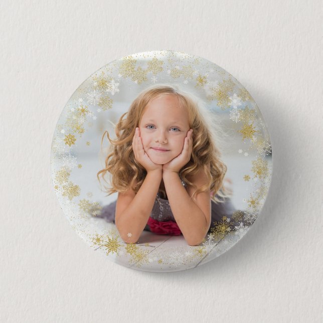 Bóton Redondo 5.08cm Feriado de Natal - Quadro branco e Dourado em floc (Frente)