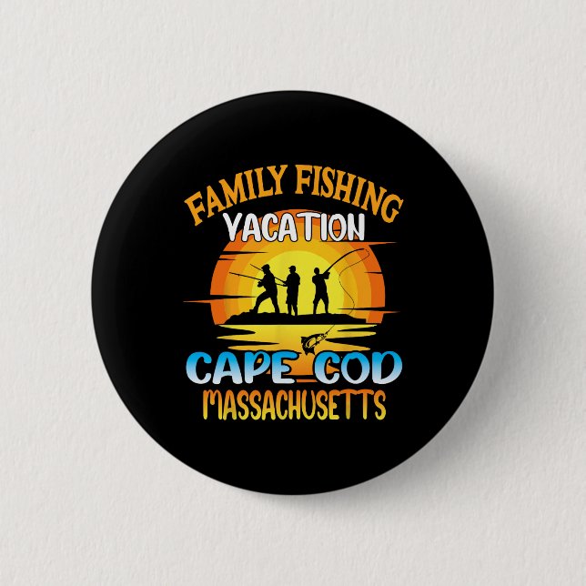 Bóton Redondo 5.08cm Férias de Pesca Familiar em Cape Cod Machusetts Pô (Frente)