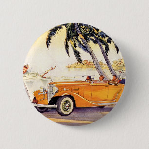 Bóton Redondo 5.08cm Férias Vintage em Carro Convertível
