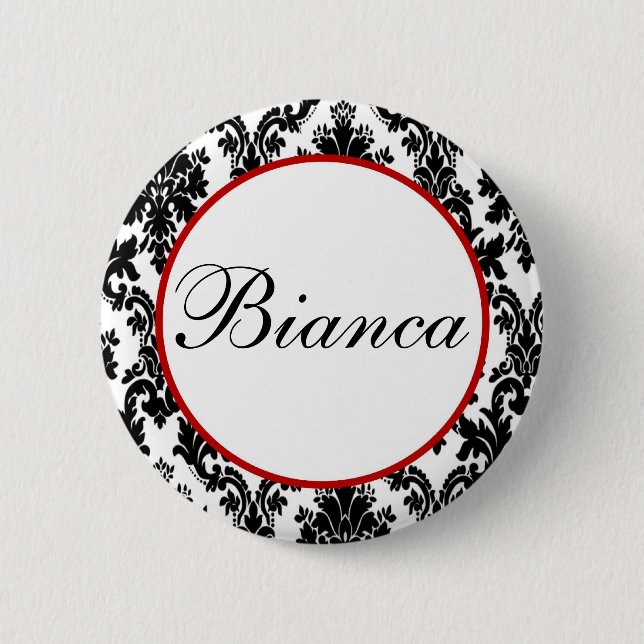 Bóton Redondo 5.08cm Festa Branca Branca de Damasco Negro Vermelho (Frente)