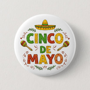 Bóton Redondo 5.08cm Festa Cinco De Mayo Chapéu Maracas