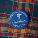 Bóton Redondo 5.08cm Festa de formatura da Faculdade de Medicina Azul<br><div class="desc">Este clássico botão azul de festa de formatura da faculdade de medicina personalizada apresenta tipografia branca sob um caduceus médico e seu nome de faculdade para a classe de 2025. Personalize com seu ano de graduação sob a elegante caligrafia para um nome de etiqueta de formando universitário personalizado ou presente...</div>