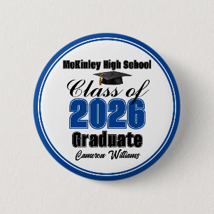 Bóton Redondo 5.08cm Festa de Graduação Personalizada Azul da Turma de