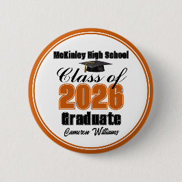 Bóton Redondo 5.08cm Festa de Graduação Personalizada Laranja da Turma 