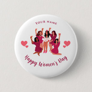 Bóton Redondo 5.08cm Festa de menina rosa Nome personalizado Dia das mu
