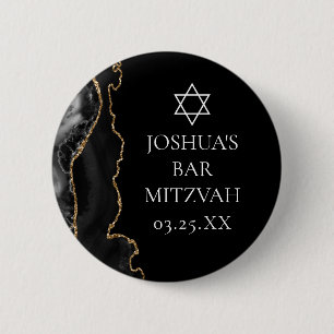 Bóton Redondo 5.08cm Festa do Bar Mitzvah, de Agate Dourado Chic Black