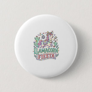 Bóton Redondo 5.08cm Festa Unicórnio Llamacorn Vetor Premium Arte POD