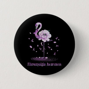 Bóton Redondo 5.08cm Fibromialgia Consciência Purple Flamingo Hope Flor