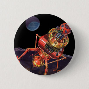 Bóton Redondo 5.08cm Ficção Científica Vintage Astronauta com Robô Alie
