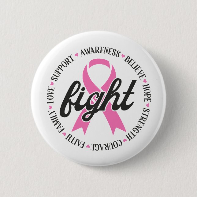 Bóton Redondo 5.08cm Fight Breast Cancer Pink Ribbon Awareness (Frente)