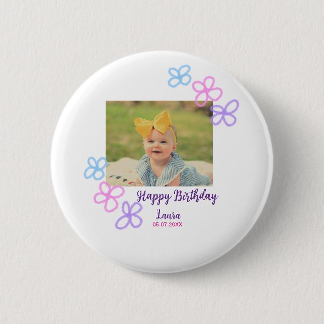 Bóton Redondo 5.08cm Filhos bebês primeiro aniversario adicionar nome d (Frente)