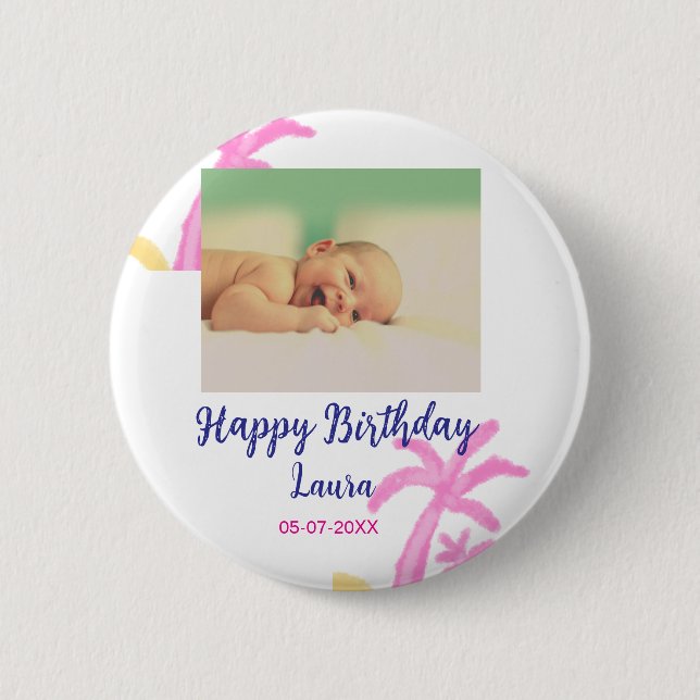 Bóton Redondo 5.08cm Filhos bebês primeiro aniversario adicionar nome d (Frente)