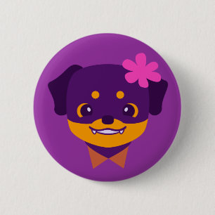 Bóton Redondo 5.08cm Filhote de cachorro roxo de Kawaii Rottweiler