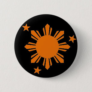 Bóton Redondo 5.08cm Filipino alaranjado Sun/botão das estrelas